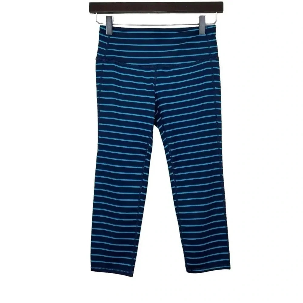 Athleta Blue Striped Capri Chaturanga Tight XS